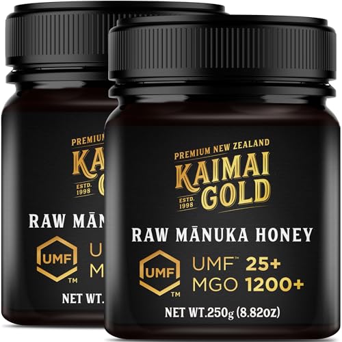 Kaimai Gold MGO 1200+ / UMF 25+ Manuka Honig * 2x250G Premium Monofloral UMF® Zertifizierter Neuseeländischer ManukaHonig * MGO 850 = UMF 20, 1000 = UMF 22, 1046 = UMF 23, 1122 = UMF 24, 1282 = UMF 26 von Kaimai Gold Ltd