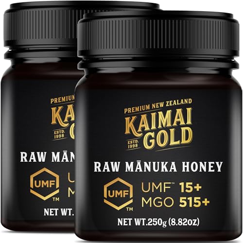 Kaimai Gold MGO 515+ / UMF 15+ Manuka Honig * 2x 250G Premium Monofloral UMF® Zertifizierter Neuseeländischer ManukaHonig * MGO 400 = UMF 12, 420 450 = UMF 13, 514 550 = UMF 15, 600 625 = UMF 16 von Kaimai Gold Ltd