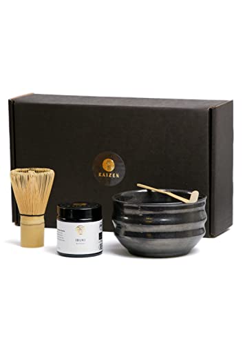 Kaizen® Ibuki Matcha Set - erlesener Premium Bio Matcha-Tee, handgefertigte Chawan-Teeschale, Besen & Löffel - Komplett-Set für Einsteiger und Kenner von Kaizen