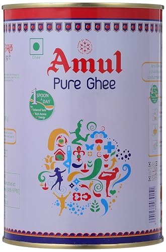 Amul Pure Ghee Geklärte Butter, 2 Pfund 907g - 100% reines Butterfett, ideal zum Kochen, Braten & Verfeinern indischer Gerichte | Hoher Gehalt an gesättigten Fettsäuren von Kajal