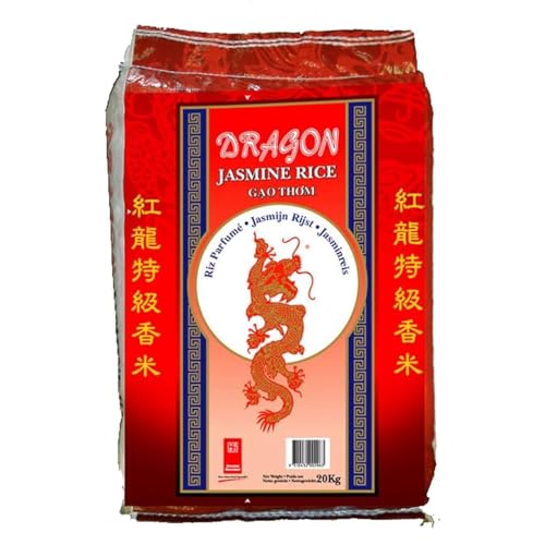 Dragon Jasmine Reis 20kg - Extra lange Körner, ideal für die tägliche Zubereitung, natürlich gereift, perfekter Biryani-Reis für ein unvergleichliches Geschmackserlebnis von Kajal