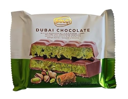 Dubai Schokolade Pistaziencreme und Kadayif 100g - Cremige Füllung mit Pistazien und Engelshaar, Weihnachts Schokoladenbonbons Riegel von Kajal