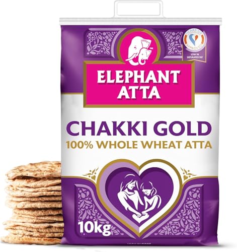 Elephant Atta Chakki Gold 10kg - 100% Vollkorn Weizenmehl Weich fein für perfekte Chapatis | Hoher Ballaststoffgehalt Niedrig an gesättigten Fettsäuren Zucker mit Kajal von Kajal