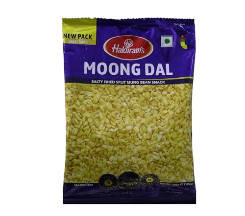 Haldirams Moong Dal Plain 3 x 200g - Knuspriger Linsen-Snack, mild gesalzen – Indischer Snack, proteinreich, ballaststoffreich, gesunder Snack, vegan Crispy Spices mit Kajal von Kajal