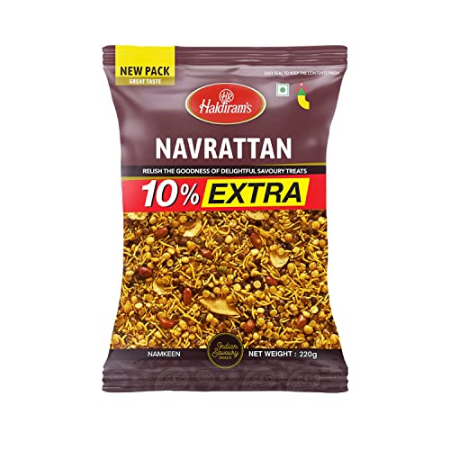 Haldirams Plain Bhujia 3 x 200g - Knuspriger indischer Snack Vegetarisch Mild-würzig | Perfekt für zwischendurch Crispy Spices mit Kajal (3 x 200g, Navrattan Mix) von Kajal