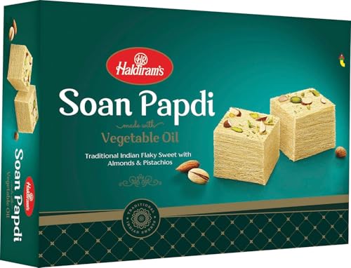 Haldirams Soan Papdi Desi Ghee 250g - Fluffige indische Süßigkeit Besan Kardamom | Mit Pistazien & Mandeln, Buttrig-zart, Traditionelles Mithai Sweets mit Kajal von Kajal