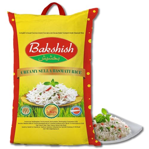 Kajal Bakshish Creamy Sella Basmati Reis Extra Langkorn 1 x 5kg – Premium Qualität, ideal für indische Gerichte, lockere Körner, Duftreis, leicht zuzubereiten von Kajal