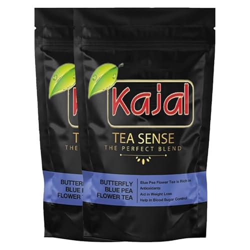 Kajal Blue Tee 2 x 50g Natürlicher Blüten - Koffeinfrei & Aromatisch, Farbwechsel-Effekt mit Zitrone | Perfekt für Tee, Cocktails, Wellness 100 Tassen Detox Routinen Tageszeit von Kajal