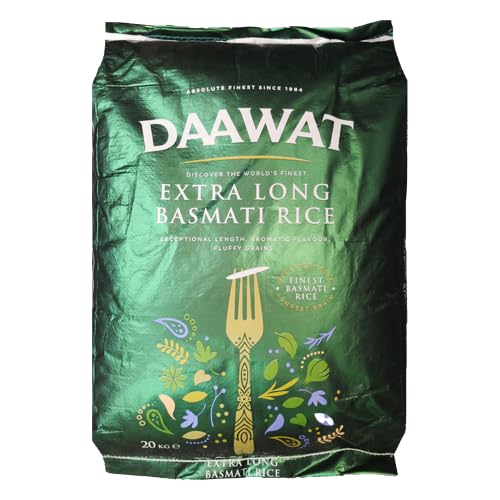 Kajal Daawat Basmati-Reis, extra langkörnig, Biryani, besonders geeignet für das tägliche Kochen, natürlich gealtert, perfekt geeignet für den täglichen Verzehr, 20 kg. (Extra Long 20kg) von Kajal