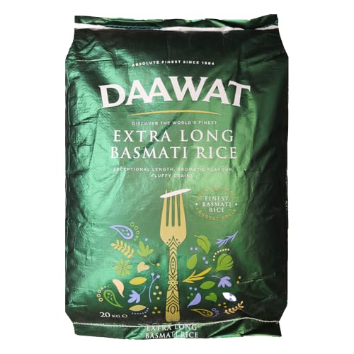 Kajal Daawat Basmati-Reis 20 kg, extra langkörnig, Biryani, besonders geeignet für das tägliche Kochen, natürlich gealtert, perfekt geeignet für den täglichen Verzehr (20 KG) von Kajal