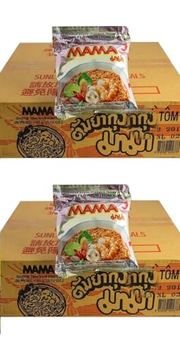 Kajal Doppelpack: 2 Kartons Mama Shrimp Instant Nudelsuppen 60 x 60g – Leckere Garnelen-Nudelsuppe – Schneller Snack mit Weizenmehl, Sojasauce, Garnelenaroma von Kajal