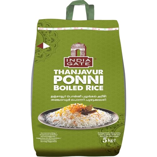 Kajal India Gate Thanjavur Ponni Gekochter Reis 5kg - Hochwertiger, langkörniger Parboiled Reis für authentische indische Gerichte - Ideal für Biryani, Curry und Beilagen von Kajal