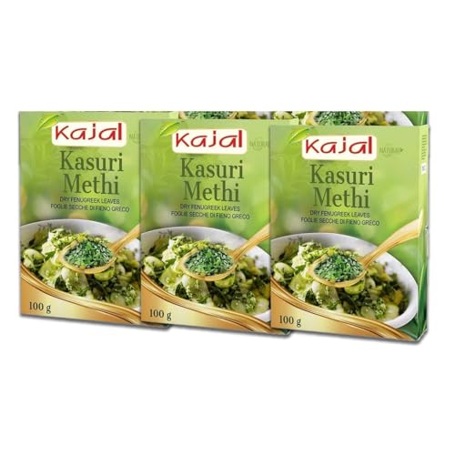 Kajal Kasuri Methi Getrocknete Bockshornkleeblätter 3 x 100g | Aromatische Gewürze für Indische Küche | 100% Natürlich | Ideal für Currys, Dals und mehr | Glutenfrei von Kajal