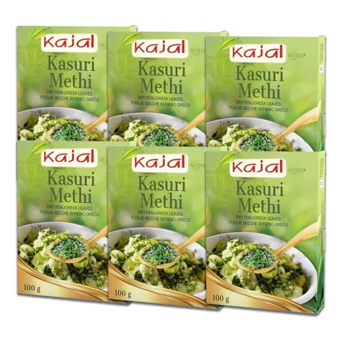 Kajal Kasuri Methi Getrocknete Bockshornkleeblätter 6 x 100g | Aromatische Gewürze für Indische Küche | 100% Natürlich | Ideal für Currys, Dals und mehr | Glutenfrei von Kajal