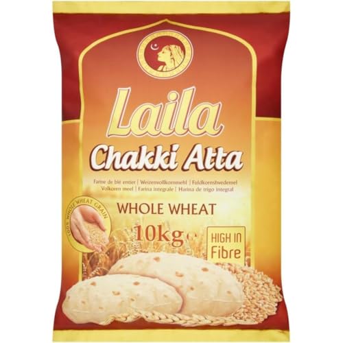 Kajal Laila Chakki Gold Atta 10 kg – 100% Vollkorn-Weizenmehl Reich an Ballaststoffen, Eiweiß und Nährstoffen – Perfekt für traditionelle indische Brotsorten wie Chapati & Roti von Kajal