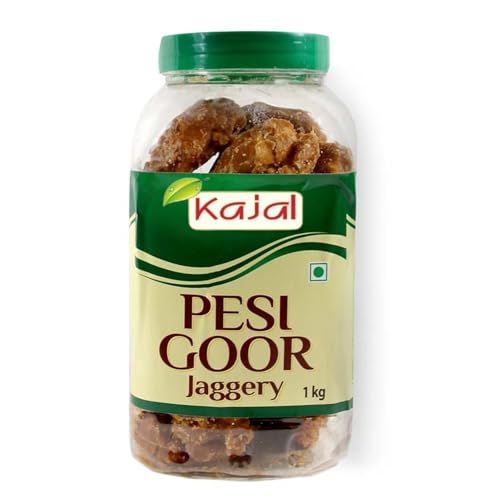 Kajal Pesi Goor Jaggery 1kg Sugar Cubes - Natürlicher Süßstoff Traditioneller Geschmack | Perfekt für Süßspeisen & Getränke, Unraffiniert & Gesund Indische Spezialität von Kajal