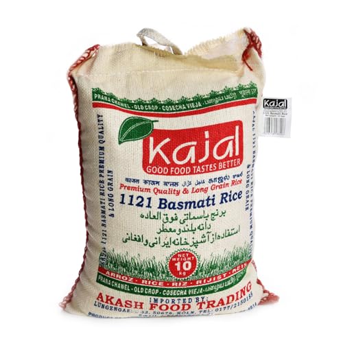 Kajal Premium Basmati Reis 1 x 10kg – Langkörniger Spitzenreis, aromatisch und locker, ideal für traditionelle Gerichte, hochwertige Qualität, glutenfrei, vegan, reich an Nährstoffen von Kajal