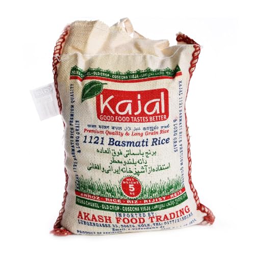 Kajal Premium Basmati Reis 1 x 5kg – Langkörniger Spitzenreis, aromatisch und locker, ideal für traditionelle Gerichte, hochwertige Qualität, glutenfrei, vegan, reich an Nährstoffen von Kajal