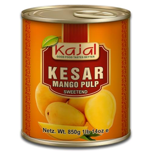 Kajal Premium Mango Püree Kesar 850g - Ideal für Mango Shakes, Lassi, Desserts & Curry - Natürlich, Süß, Aus Indien - Mango Fruchtfleisch Kesar ohne Zusatzstoffe von Kajal