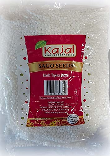 Kajal Tapioka Perlen 1000g - Sago Perlen für Bubble Tea & Boba | Perfekt für Desserts & Cocktails Hochwertige Qualität aus Indien | Ohne künstliche Zusätze von Kajal