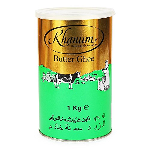 Khanum Reines Butterfett Ghee 1000g – Hochwertiges Butterfett zum Braten, Kochen & Backen | Perfekt zum Frittieren, hoher Rauchpunkt, ohne Zusatzstoffe mit Kajal-Aufkleber von Kajal