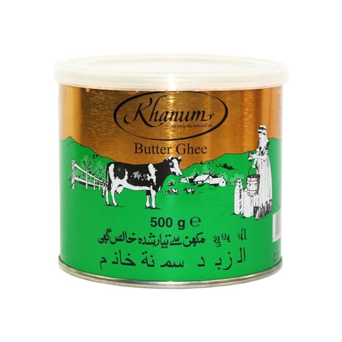 Khanum Reines Butterfett Ghee 4 x 500g – Hochwertiges Butterfett zum Braten, Kochen & Backen | Perfekt zum Frittieren, hoher Rauchpunkt, ohne Zusatzstoffe mit Kajal-Aufkleber von Kajal