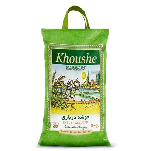 Khoushe Darbari Basmati Reis 1 x 10 KG (Khoushe Momtaz) - Hochwertiger Langkornreis aus Indien, Extra Langes Korn für Reiskocher & Tahdig, Perfekt für Fisch, Fleisch & Vegetarische Gerichte von Kajal