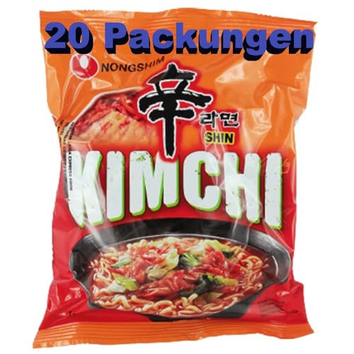 Kimchi Instant Nudeln mit Kajal Sticker - 20er Pack (20 x 120g) | Würzige Koreanische Kimchi-Nudelsuppe | Einfach zubereitet in 4 Minuten | Glutenhaltig | Scharfer Geschmack von Kajal