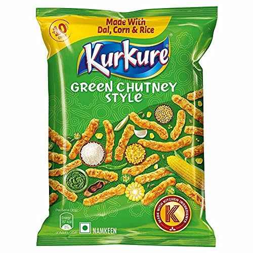 Kurkure 6er Pack Grünes Chutney, Knuspriger Snack, Gewürzmix, Indisches Snackvergnügen, Perfekt für Parties, Völlig Künstlich-frei von Kajal