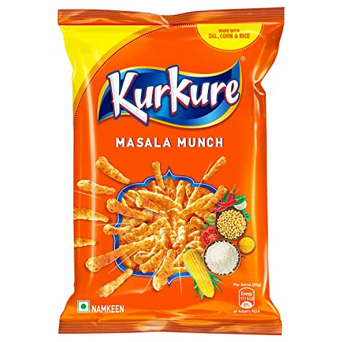 Kurkure Masala Munch - 6er Pack | Knuspriger Snack aus Dal, Mais & Reis | Vegan & Vegetarisch | Intensiv gewürzt für ein unverwechselbares Geschmackserlebnis von Kajal