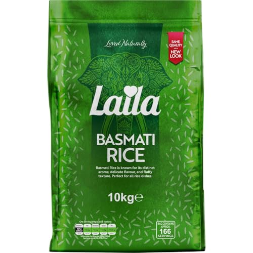 Laila Basmati Reis 10 kg - Premium Basmati-Reis aus Pakistan, aromatisch und leicht verdaulich, ideal für jeden Anlass, glutenfrei, perfekte Beilage für Ihre Gerichte von Kajal