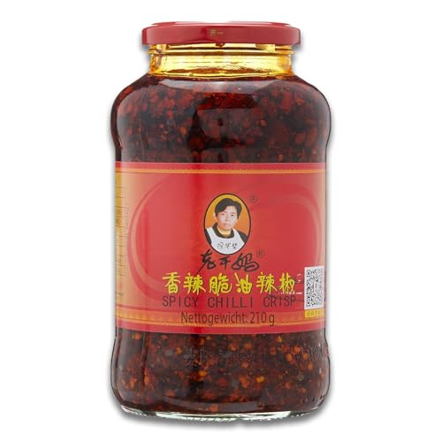 Lao Gan Ma Roasted Chilli Paste 210 g – Knusprige Chilis in Öl, geröstete Chiliflocken mit Szechuan Pfeffer, Chili Sauce mit fermentierten Sojabohnen, würzig und scharf, vegan von Kajal