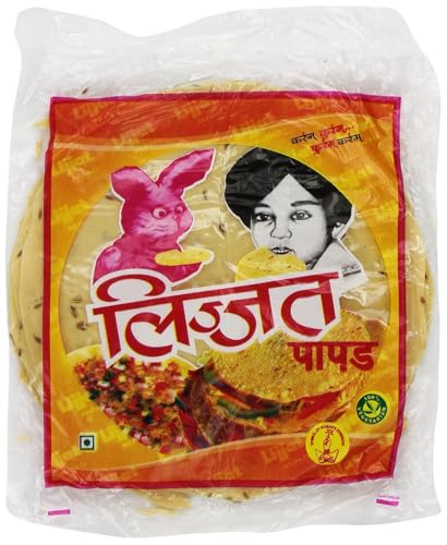 Lijjat Papadam Kreuzkümmel 1 x 200g - Indischer Papad mit Kreuzkümmel, Glutenfrei, Proteinreich, Knuspriger Snack, Perfekt zu Curry & Chutney mit Kajal von Kajal