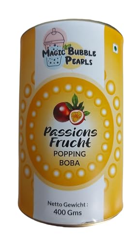 Magic Bubble Tea - 400g Popping Boba Frucht Perlen - Erfrischende Boba Perlen für Bubble Tea, Desserts und Getränke - Mit Natürlichem Fruchtsaft, Vegan und Glutenfrei (Passions Frucht) von Kajal