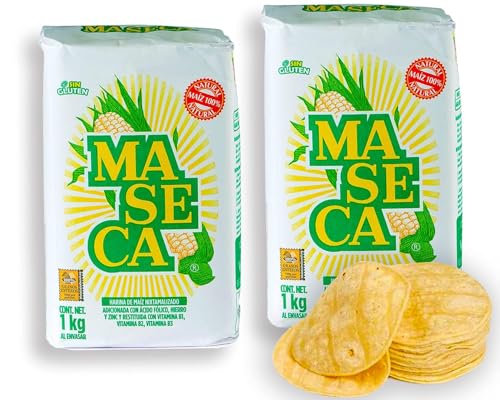 Maseca Maismehl aus Mexiko für Tortillas, 1 kg (2er Pack) – Harina de Maiz, glutenfrei, ideal für Tamales, Tacos & Gorditas – Authentisches Masa Harina für mexikanische Küche von Kajal