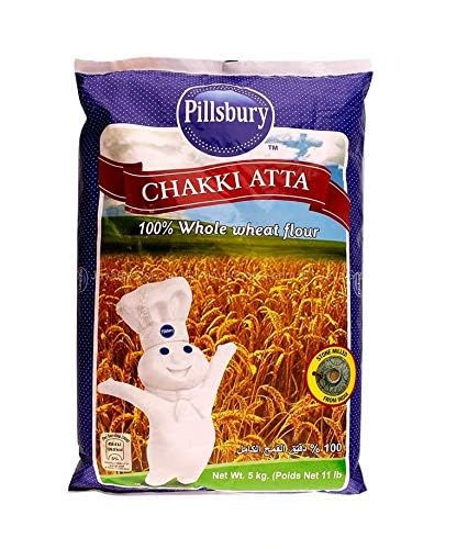 Pillsbury Chakki Atta | 100% Vollkornweizen | Voll von Fasern | Machen Sie Rotis und Chapatis | Traditionelles indisches Mehl | Nahrhaft | Vegetarisch | 5kg Beutel von Kajal