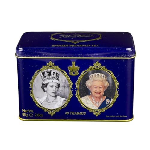 Queen Elizabeth Teedose mit 40 Teebeuteln Englischer Frühstückstee - Ceylon Schwarztee, vegan, glutenfrei, koffeinhaltig, 80 g - Traditionelle Teebeutel von Kajal