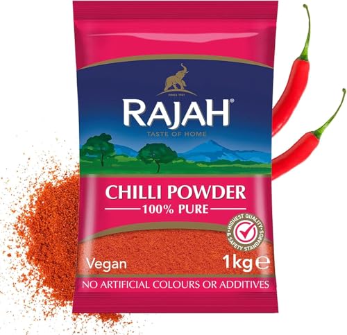 Rajah Chilli Powder 1 kg - Extra Scharfes Chilipulver für Würzige Gerichte, Premium Qualität, Glutenfrei, Indische Gewürze | Perfekt für Curry und Marinaden mit Kajal von Kajal