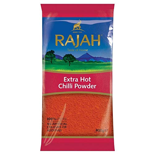 Rajah Extra Hot Chilli Powder 400g - Extra Scharfes Chilipulver für Würzige Gerichte, Premium Qualität, Glutenfrei, Indische Gewürze, Perfekt für Curry und Marinaden mit Kajal von Kajal