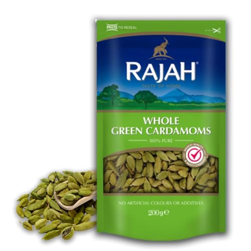 Rajah Ganze Grüne Kardamomkapseln (200g) - Premium Qualität, Aromatisch und Intensiv, Ideal für Gewürzmischungen, Tees, Desserts und mehr Frisch und Natürlich mit Kajal von Kajal