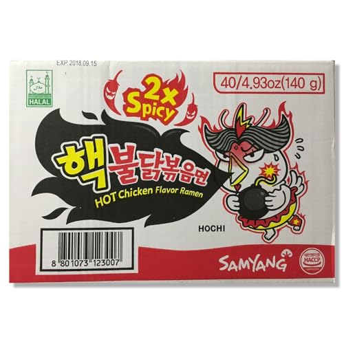 Samyang Buldak Hot Chicken Flavor Ramen 2x Spicy, extra scharfe Instant Nudeln mit Hühnchengeschmack, 40er Pack (40 x 140g), klassisches Koreanisches Fertiggericht, extrem scharf von Kajal