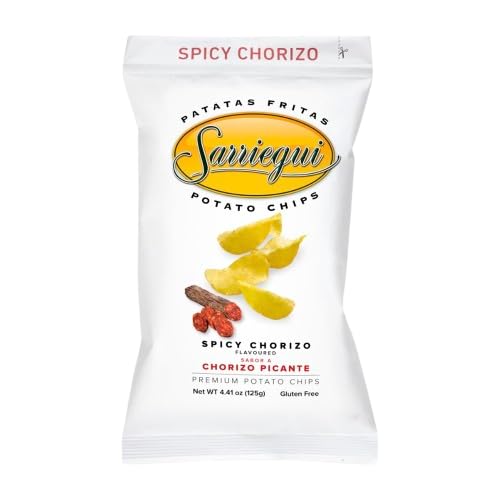 Sarriegui Spicy Chorizo Chips 3 x 125g - Kartoffelchips mit würzigem Chorizo-Geschmack & Olivenöl | Handgemacht, Glutenfrei, ohne Konservierungsstoffe Premium Crispy Snack mit Kajal von Kajal