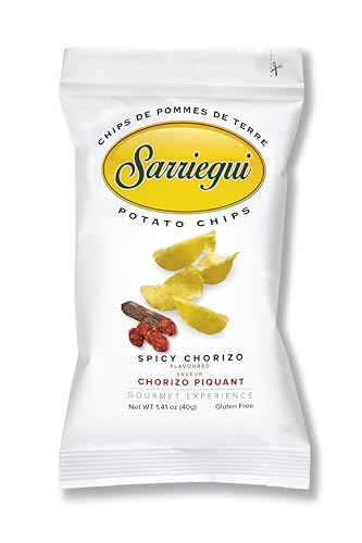 Sarriegui Spicy Chorizo Chips 5 x 40g - Kartoffelchips mit würzigem Chorizo-Geschmack & Olivenöl | Handgemacht, Glutenfrei, ohne Konservierungsstoffe Premium Crispy Snack mit Kajal von Kajal