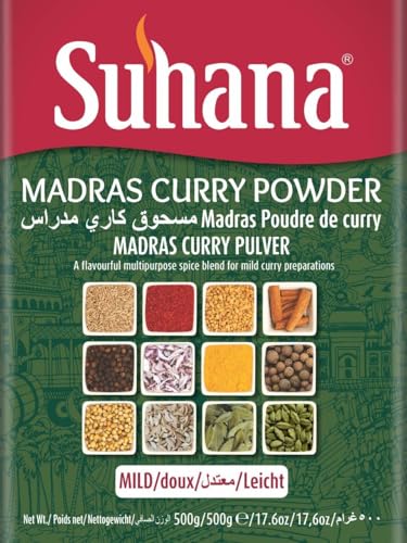 Suhana Authentisches Indisches Madras Curry Pulver Mild 500g - Perfekt für Indische Gerichte, Currys & Marinaden | Glutenfrei, Vegan, Aromatisches Gewürz mit Kajal von Kajal