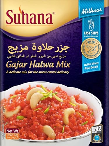 Suhana Gajar Halwa Mix - 6 x 50g | Indisches Dessert Einfache Zubereitung | Gajar Ka Halwa Fertigmischung Süßspeise, Vegetarisch, Original Geschmack mit Kajal von Kajal