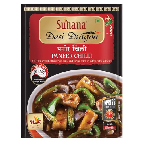 Suhana Paneer Chilli Mix 6er Pack (50g x 6) – Indische Gewürzmischung für Paneer Gerichte, würzig & aromatisch, einfache Zubereitung, vegetarisch mit Kajal von Kajal