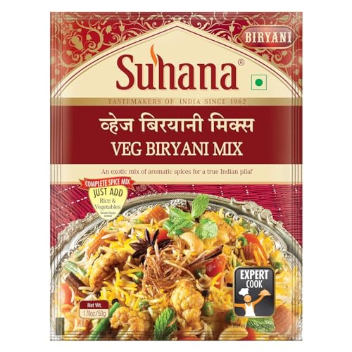 Suhana Veg Biryani Mix (6 x 50g) – Original indische Gewürzmischung für vegetarische Biryani, aromatisch, einfach zuzubereiten, ohne künstliche Konservierungsstoffe mit Kajal von Kajal