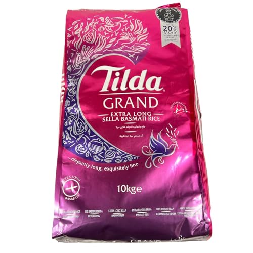 Tilda Grand Basmati Reis 10kg Extra Lang Golden Sella, Parboiled Reis, Extralange Körner, Perfekt für Asiatische Gerichte, Aromatischer Duft, Hohe Qualität, Herkunft aus Indien von Kajal