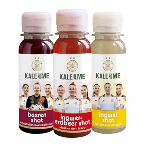 Kale and Me Bio Shot Bundle DFB Bio-Beeren-, Bio-Ingwer-Erdbeer- und Bio-Ingwer-Saftshot mit Vitamin C, 18 Shots à 85 Milliliter aus regionaler Produktion, ohne Zusatzstoffe, vegan von Kale&Me