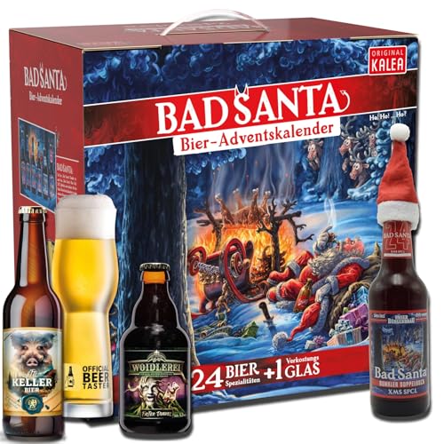 KALEA | Bier-Adventskalender | Edition Bad Santa | neue Bestückung 2024 | 24x0,33l Deutsche Bier-Spezialitäten | Inklusive Verkostungsglas | Geschenkidee zur Vorweihnachtszeit von Kalea